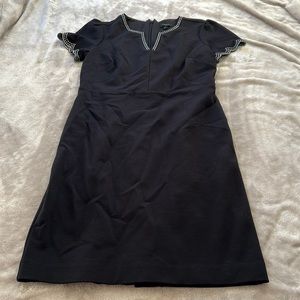 Ann Taylor Black Midi Dress with White Trim